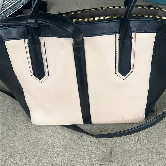 Jcrew Leather Sophisticated Black and Cream Tote Bag - Picture 5 of 5